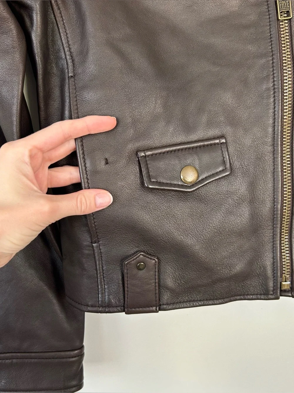 Frye Leather Moto Jacket Brown Size Small